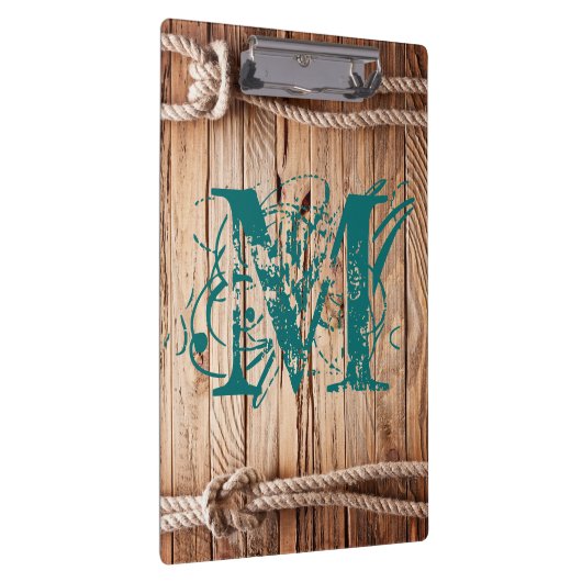 Country Rustic Wood Monogram Initial Clip Board Klemmbrett (Rechts)