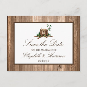 Country Rustic Wood Monogram Tree Save the Date Ankündigungspostkarte