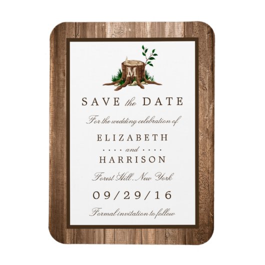 Country Rustic Wood Monogram Tree Save the Date Magnet (Vertikal)