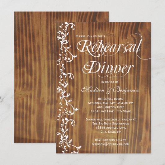 Country Rustic Wood Probe Dinner Einladungen (Vorne/Hinten)