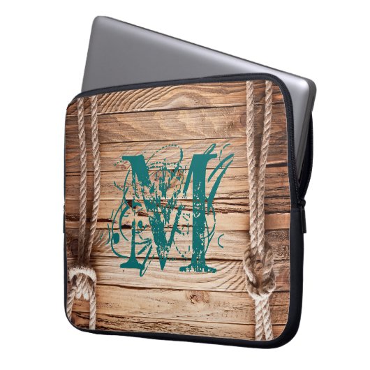 Country Rustic Wood Rope Monogram 15" Laptop Case (Vorderseite Links)