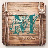Country Rustic Wood Rope Monogram Drink Untersetze