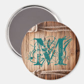 Country Rustic Wood Rope Monogram Initial Magnet (Vorderseite/Rückseite)