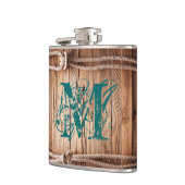 Country Rustic Wood Rope Monogram Whiskey Flask Flachmann (Links)