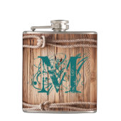 Country Rustic Wood Rope Monogram Whiskey Flask Flachmann (Vorderseite)