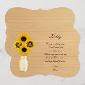 Country Rustic Yellow Mason Jar Trauzeugin Card Einladung (Vorne/Hinten)