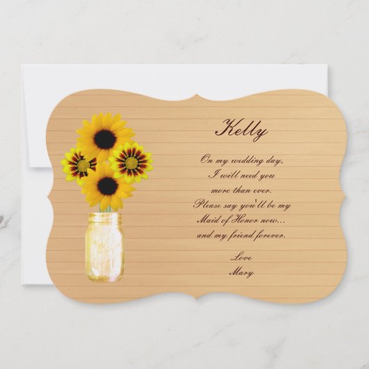 Country Rustic Yellow Mason Jar Trauzeugin Card Einladung (Vorderseite)