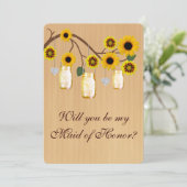 Country Rustic Yellow Mason Jar Trauzeugin Card Einladung (Stehend Vorderseite)