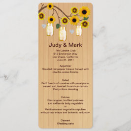 Country Rustic Yellow Mason Jars Wedding Menu Card Menükarte