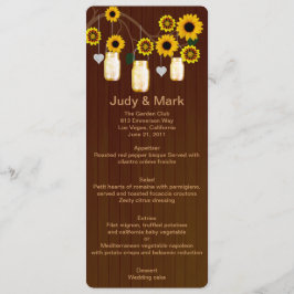 Country Rustic Yellow Mason Jars Wedding Menu Card Menükarte