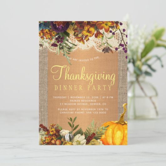 Country rustikal blumengeschmückte Erntedank Einladung (Stehend Vorderseite)