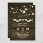Country rustikale Saitenleuchten Holzbindungsparty Einladung (Vorne/Hinten)