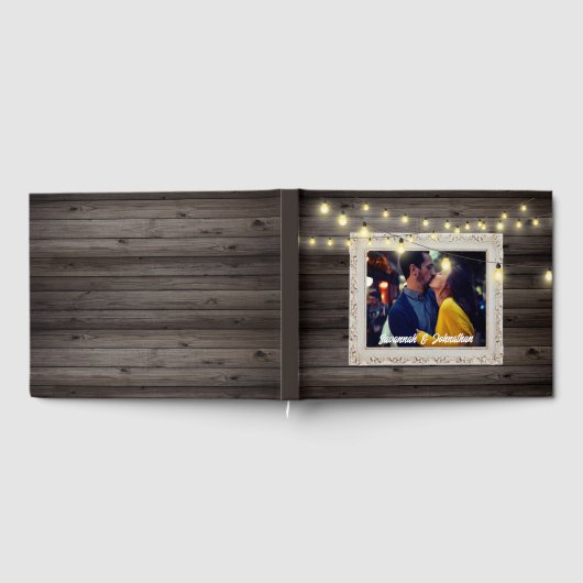 Country-Saitenlichter Holz rustikale Hochzeit Gästebuch (Voll)