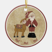 Country Santa und sein Rentier Keramik Ornament (Vorne)