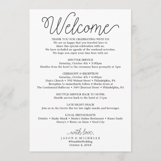 Country Script Wedding Itinerary Hotel Bag Programm (Vorderseite)