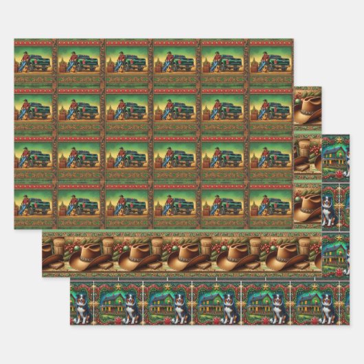 Country Singer Cowboy Hat Australian Shepherd Dog Geschenkpapier Set (Set)