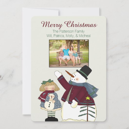 Country Snowman Christmas Foto Card Feiertagskarte (Vorderseite)