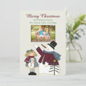 Country Snowman Christmas Foto Card Feiertagskarte (Stehend Vorderseite)