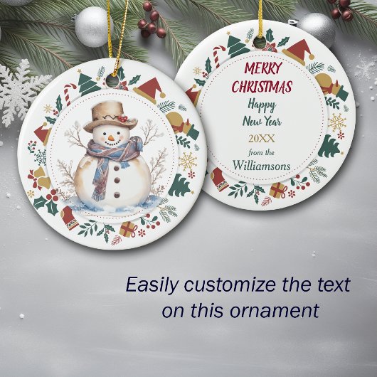 Country Snowman Gerahmt mit Weihnachtsbildern Keramik Ornament