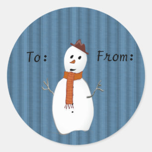 Country Snowman Gift Tags Runder Aufkleber