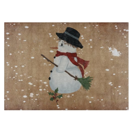 Country Snowman Glass Cutting Board Schneidebrett (Vorderseite)