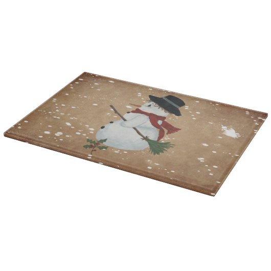 Country Snowman Glass Cutting Board Schneidebrett (Ecke)