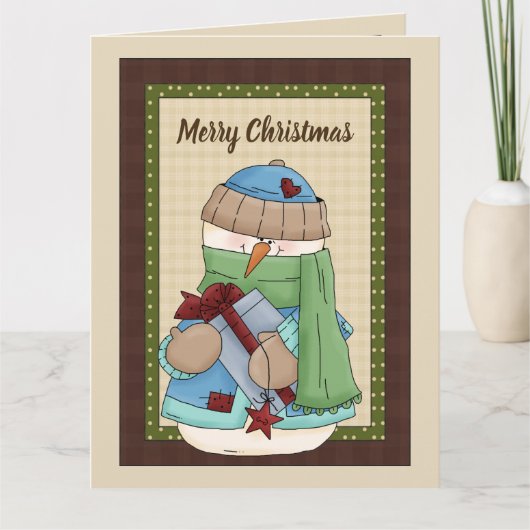 Country Snowman Nachricht Weihnachtskarte Dankeskarte (Vorderseite)