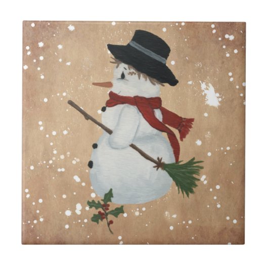 Country Snowman Tile Fliese (Vorderseite)