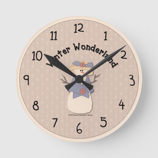 Country Snowman Wall Clock Runde Wanduhr (Vorderseite)