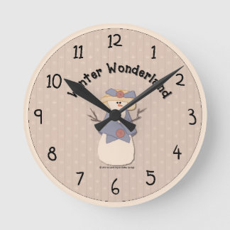 Country Snowman Wall Clock Runde Wanduhr