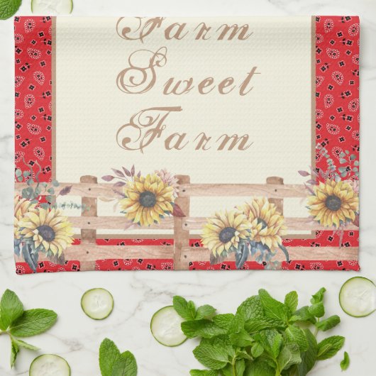 Country Sonnenblumen auf Bandana Print Custom Geschirrtuch (Gefaltet)