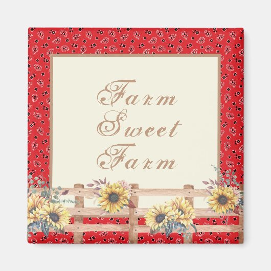 Country Sonnenblumen auf Bandana Print Custom Magnet (Vorne)