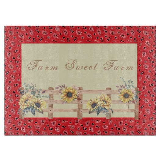 Country Sonnenblumen auf Bandana Print Custom Schneidebrett (Vorderseite)