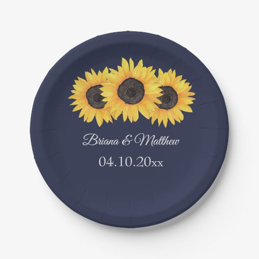 Country Sonnenblumen auf Blue Paper Plate Pappteller (Vorderseite)