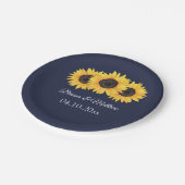 Country Sonnenblumen auf Blue Paper Plate Pappteller (Schrägansicht)