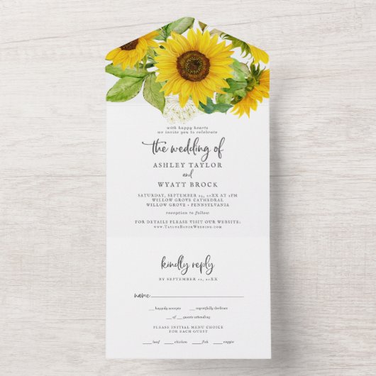 Country Sonnenblumen Hochzeit alles in einer Einla All In One Einladung (Innen Boden)