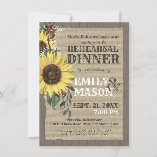 Country Sonnenblumen Rustikale Probe Abendessen Einladung (Vorderseite)