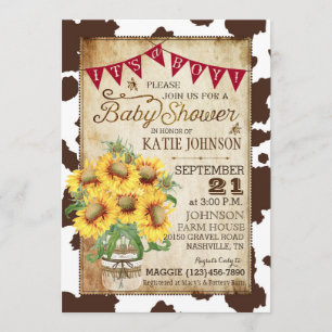 Country Sonnenblumen und Kuh Print Baby Dusche Einladung