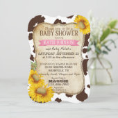 Country Sonnenblumen und Kuh Print Baby Dusche Einladung (Stehend Vorderseite)