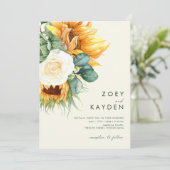 Country Sonnenblumenhellgelb in einer Hochzeit Einladung (Stehend Vorderseite)