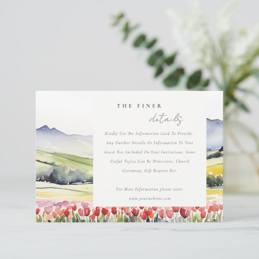 Country Spring Blumenlandschaft Hochzeitsdetails Begleitkarte (Stehend Vorderseite)