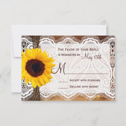 Country Stall Wood Lace Sunflower Wedding RSVP Car (Vorderseite)
