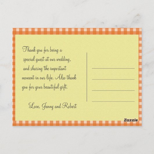 Country Stil Hochzeit danke Postcard. Postkarte (Rückseite)