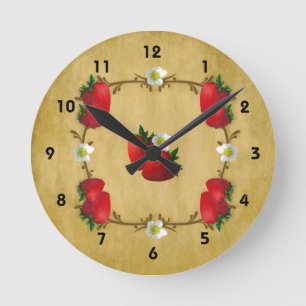 Country Strawberries Wall Clock Runde Wanduhr