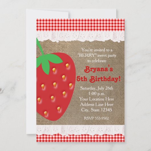 Country Strawberry Red Gingham Ruffle Einladung (Vorderseite)