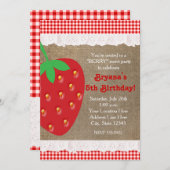 Country Strawberry Red Gingham Ruffle Einladung (Vorne/Hinten)