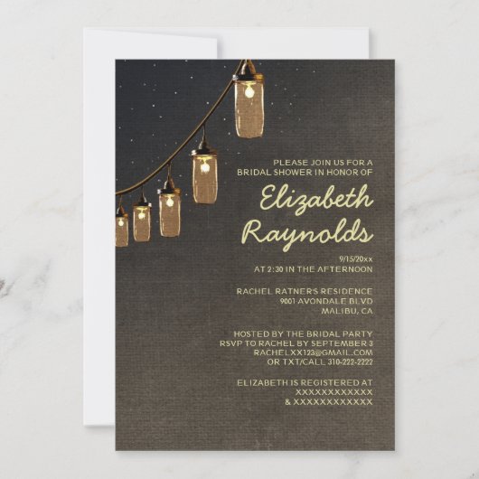 Country String Lights Bridal Dusche Einladungen (Vorderseite)