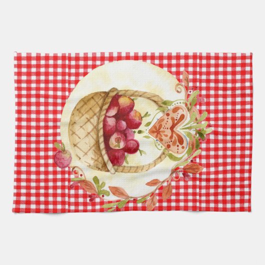Country Style Apple Harvest mit Gingham Geschirrtuch (Horizontal)