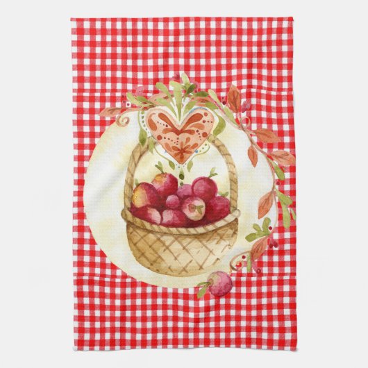 Country Style Apple Harvest mit Gingham Geschirrtuch (Vertikal)