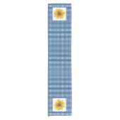 Country Style Blue Gingham Kariert mit Sonnenblume Kurzer Tischläufer (Vorderseite)